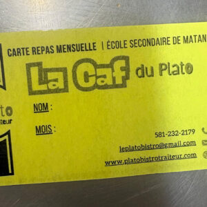 Carte repas mensuelle